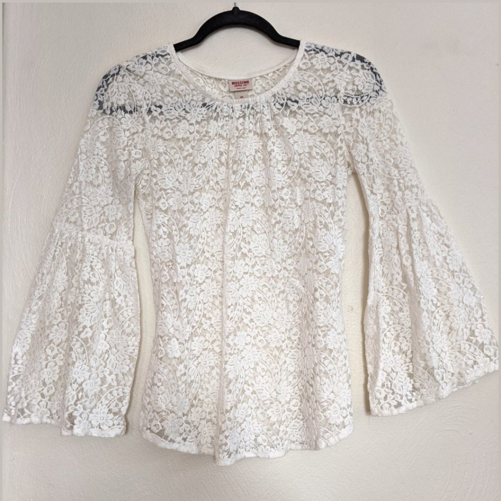 White Lace Blouse / Flute Sleeves / Size: XS / Mossimo Supply Co.
